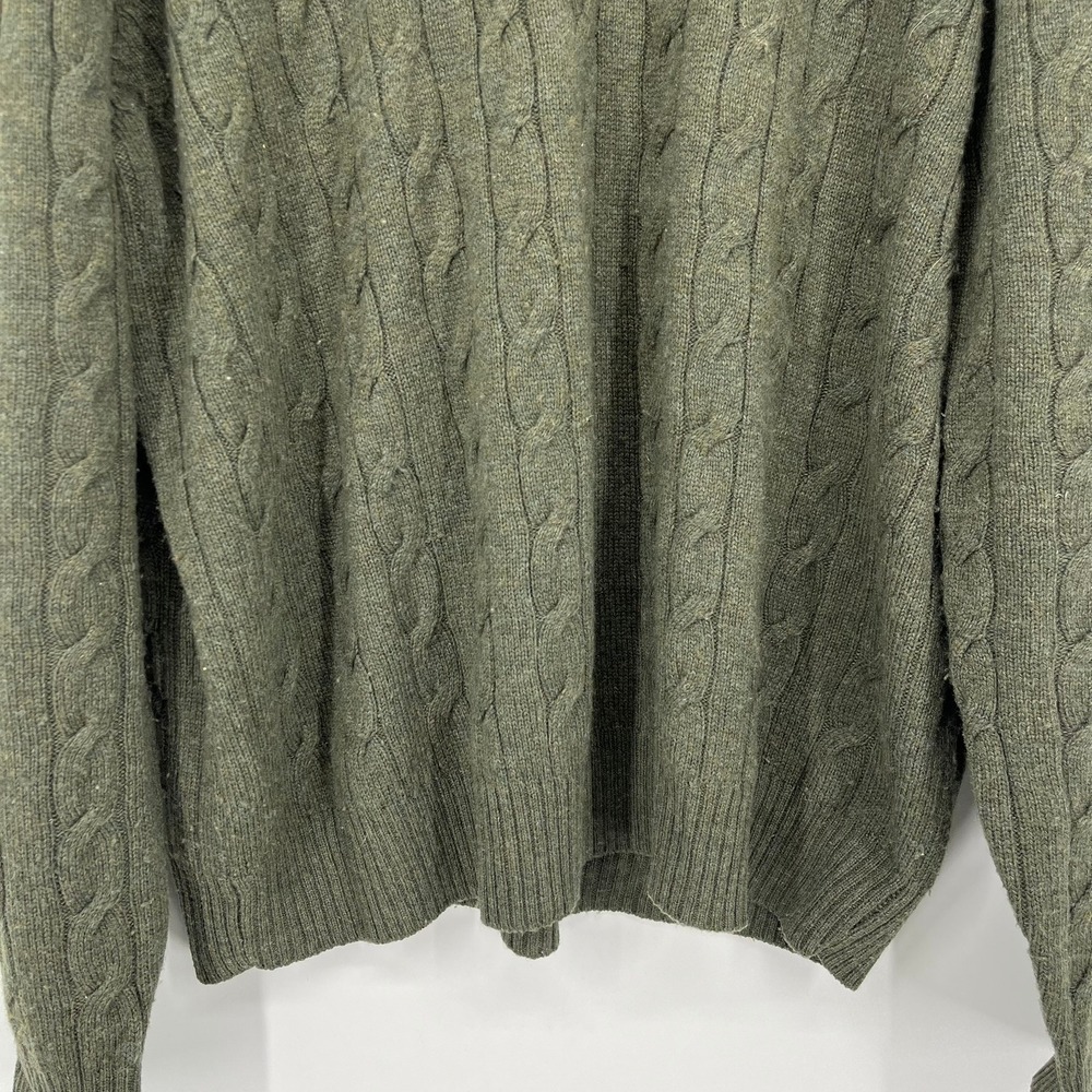 Brooks Brothers Mens Large Olive Green 100% Italian Lambswool Cable Knit Sweater - Picture 8 of 11